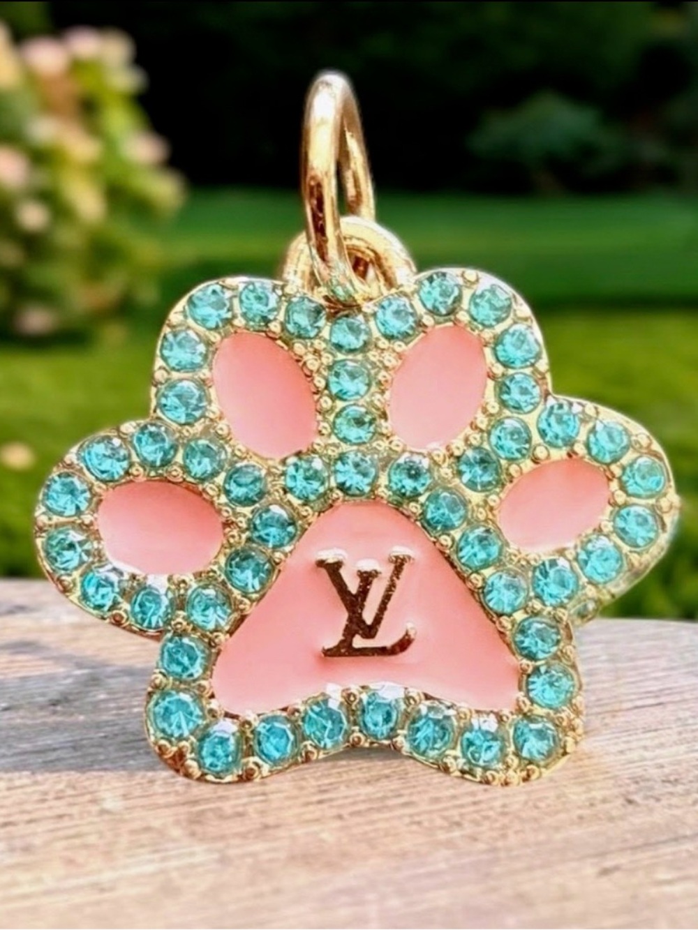 Louis Vuitton Pink and Aqua Paw Crystal Charm